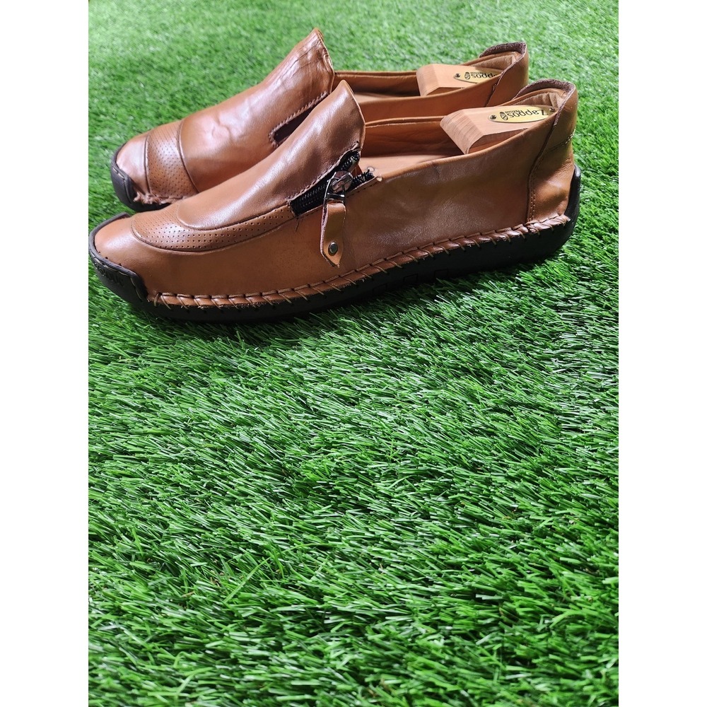 Fashion Shoes Mens Size 12 Brown Leather Zip Moccasin Casual Slip On 5709-46